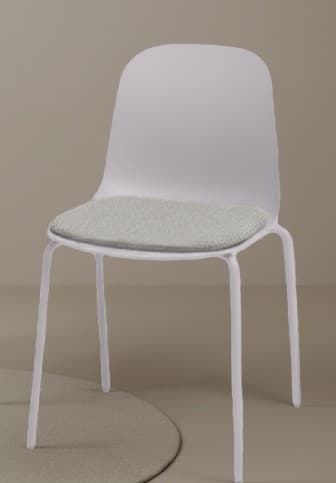 A modern armless chair featuring a light grey molded shell seat and back, an integrated upholstered light grey fabric seat cushion, and a four-leg tubular metal base. — 3D model