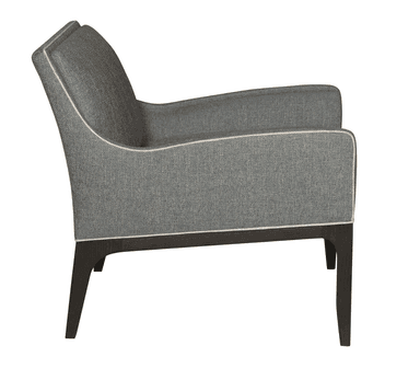A contemporary armchair with a high back and flared arms. The upholstery features a subtle herringbone pattern. The base and legs are made of dark stained wood. — 3D model