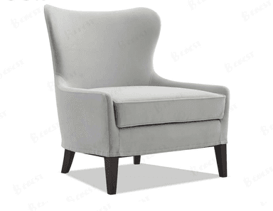 A light grey upholstered wingback armchair with a high back, subtly flared wings, and dark wood tapered legs, featuring a single seat cushion. — 3D model