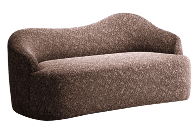 A contemporary sofa with a curved, organic silhouette. It features a fully upholstered form with a rounded backrest that rises higher on one side, creating an asymmetrical profile. The seating surface is flat and continuous with the base. The upholstery has a textured, flecked appearance. — 3D model