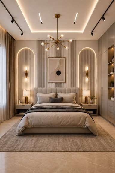 A contemporary interpretation of a Sputnik chandelier, featuring a central spherical body from which multiple brass-finished arms radiate outwards, each terminating in a spherical opal glass bulb. The fixture is suspended by a slender rod and canopy, all in a matching brass tone. — 3D model