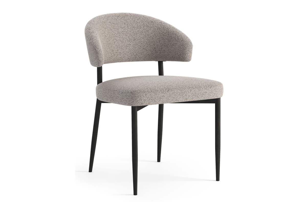 A modern upholstered chair with a curved backrest and a seat supported by four slim, black metal legs. The upholstery has a textured, speckled pattern. — 3D model