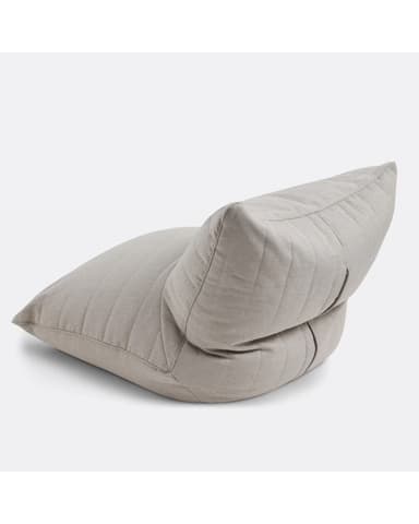 A contemporary bean bag chair with a low profile and an ergonomic design. It features a channel-stitched pattern on the backrest and seat, giving it a structured yet soft appearance. The filling appears to be flexible, allowing the chair to conform to the sitter's body. — 3D model