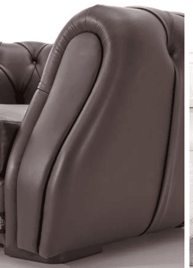 A contemporary chaise lounge featuring deep button tufting on its curved ends and pleated detailing along its side, upholstered in a light taupe leather. — 3D model