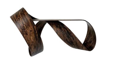 A sculptural console table with a continuous, ribbon-like form, crafted from a dark, heavily-grained wood veneer. — 3D model