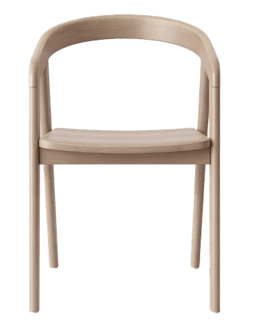 A contemporary, armless chair with a gently curved backrest and a contoured seat. The chair features four tapered legs and a minimalist design. The visible grain suggests it is made of wood. — 3D model