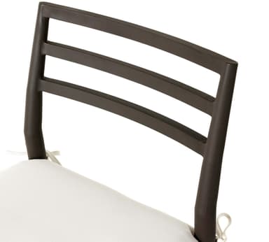 A modern black wooden dining chair featuring a woven natural rope seat and a removable white fabric cushion. The chair has a slatted backrest and straight legs with horizontal stretchers for stability. — 3D model