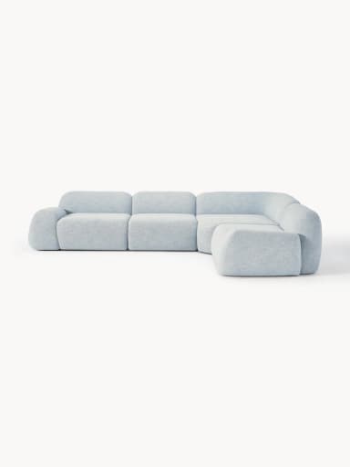 A modular sectional sofa with a chaise lounge component. The sofa features rounded edges and thick cushioning, with each module appearing to be a distinct upholstered block. Dimensions are provided for overall length (349 cm and 262 cm from different angles), seat depth (84 cm), and heights (41 cm, 50 cm, and 65 cm). — 3D model