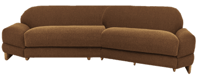 A modular, sectional sofa with a curved design. It appears to be upholstered in a light-colored, textured fabric. The sofa has clean lines and a low profile, suggesting a modern or contemporary style. It is composed of at least two connected sections, forming an L-shape that curves outwards. — 3D model