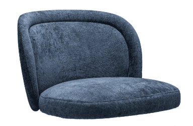 A dark blue upholstered chair, viewed from the rear, featuring a curved backrest and a circular seat. The fabric has a textured appearance. — 3D model