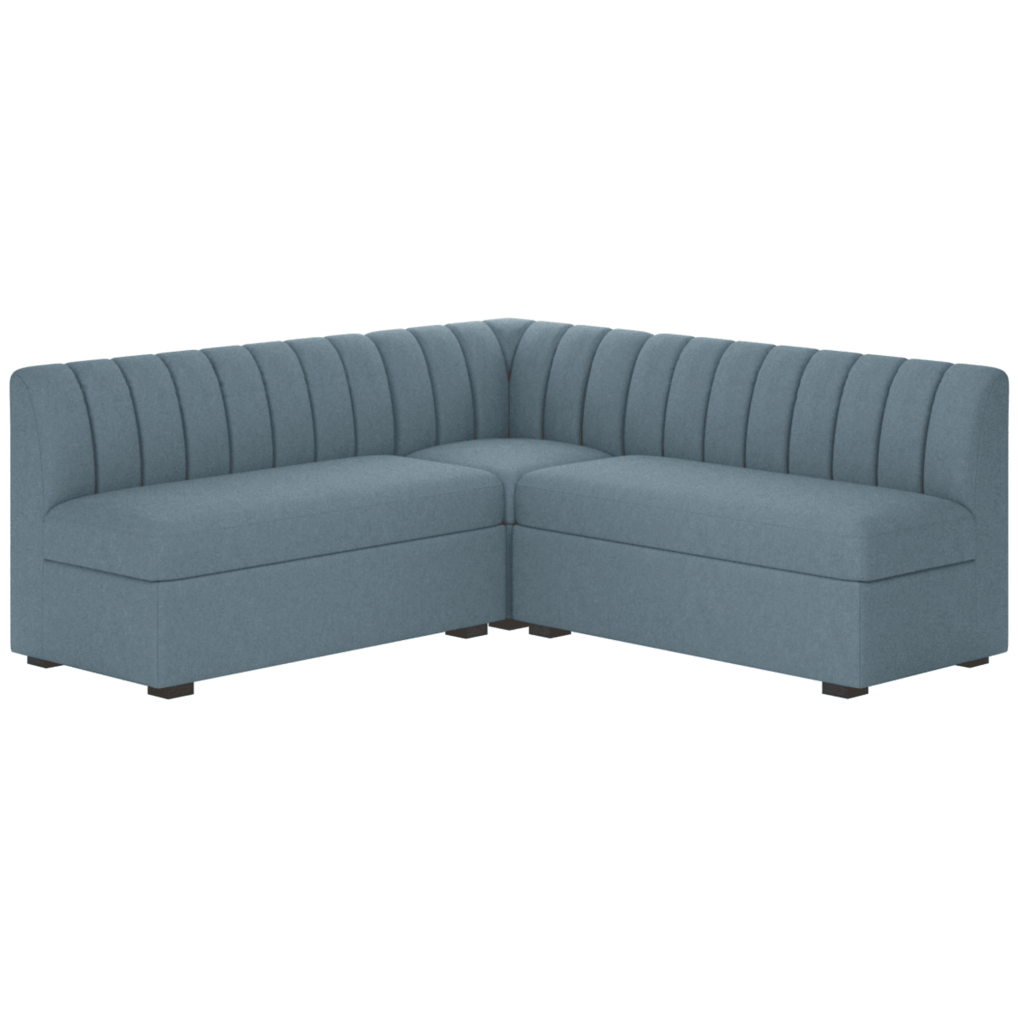 A two-piece L-shaped sectional sofa with a channeled backrest and a low profile. The sofa features upholstered surfaces with vertical channel tufting on the back and a solid seat cushion. It rests on small, dark square feet. — 3D model