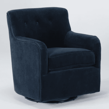 A navy blue upholstered armchair with a tufted backrest and a swivel base. The armchair features clean lines and plush cushioning, suggesting a modern or transitional style. — 3D model