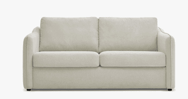 A contemporary two-seat loveseat upholstered in a light beige fabric, featuring soft lines, plush cushions, and short, discreet feet. It is designed for comfort and fits well in modern living spaces. — 3D model