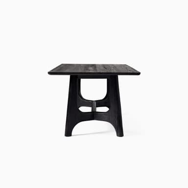 A rectangular black wood table with a distinctive A-frame trestle base design and visible wood grain. — 3D model