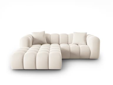 A sectional sofa viewed from a top-down perspective. It features a tufted design with square indentations across the seat and back cushions. Two accent pillows, also tufted, are placed on the seating surface. The sofa has an L-shaped configuration. — 3D model