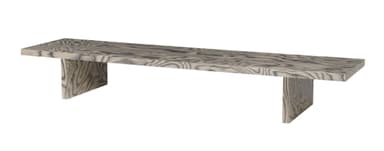 A rectangular coffee table featuring a distinctive grey and black striated wood grain pattern, supported by two solid slab-style legs. The design is minimalist and contemporary. — 3D model