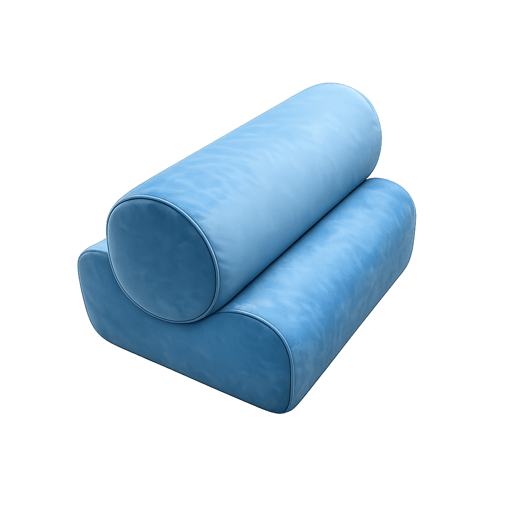 A modern, upholstered sofa with a unique cylindrical design. It consists of two main cylindrical forms stacked and arranged to create a seating surface and a backrest. — 3D model