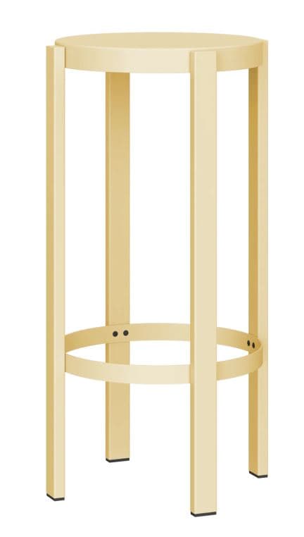 A tall, backless bar stool featuring a round seat and four straight legs. A circular footrest connects the legs, positioned about one-third of the way up from the base. The stool has a monochromatic, light beige finish, suggesting a powder-coated metal construction. — 3D model