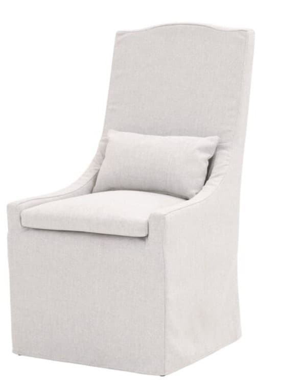 A slipcovered armchair with a high, curved back, a seat cushion, and a lumbar pillow. The chair is upholstered in a textured, light-colored fabric. The design is transitional, leaning towards casual comfort. — 3D model
