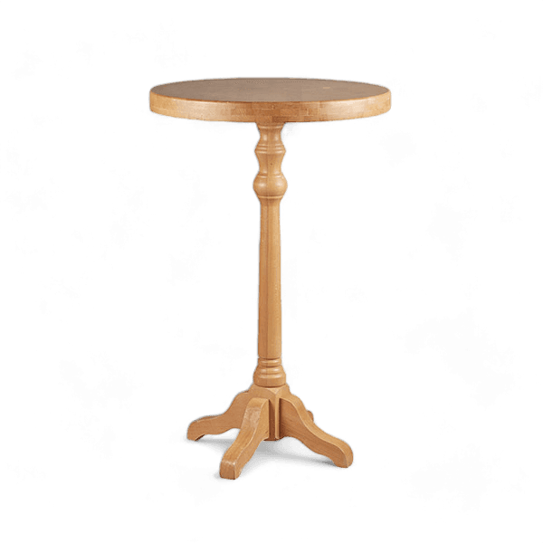 A light-toned, natural wood bar height table featuring a round top and a classic turned pedestal base with splayed legs. — 3D model