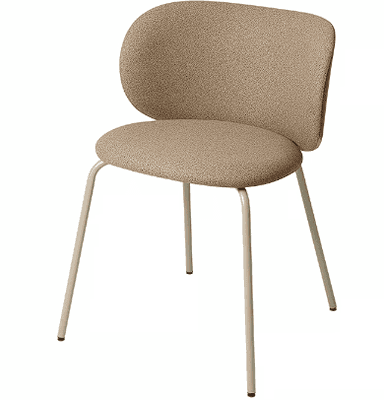 A modern dining chair with a rounded backrest and a cushioned seat, supported by four slender, tapered legs. The upholstery has a textured, speckled pattern. — 3D model