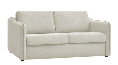 A contemporary two-seat loveseat upholstered in a light beige fabric, featuring soft lines, plush cushions, and short, discreet feet. It is designed for comfort and fits well in modern living spaces. — 3D model