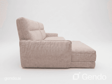 A modern sectional sofa with a low profile and clean lines. It features a chaise lounge extension on one side and plush cushions with horizontal stitching. The upholstery appears to be a textured fabric. — 3D model
