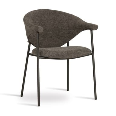 A contemporary upholstered chair, viewed from the back, featuring a rounded, bucket-style back and seat covered in textured dark gray fabric, supported by slender, dark metal legs. — 3D model