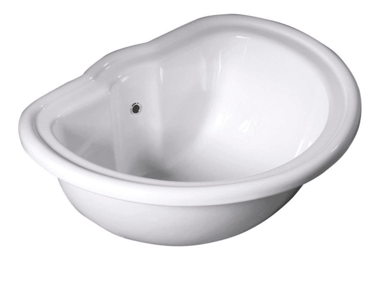 A white, high-gloss freestanding bathtub featuring an organic, asymmetrical shape with smoothly rounded edges and a centrally located drain. — 3D model