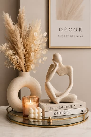 A beige, textured abstract sculpture depicting a seated human figure in a pensive pose, resting its head on one hand. The figure is stylized with smooth, minimalist lines and no distinct facial features, emphasizing form and posture. — 3D model