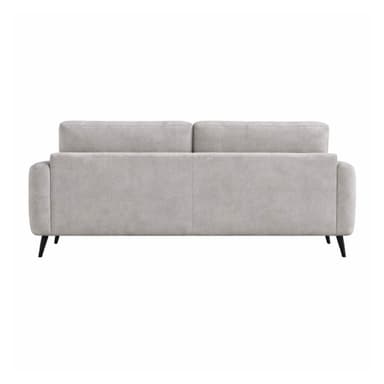 A modern two-seater sofa upholstered in a light gray fabric, featuring clean lines and a minimalist design. It has two separate seat cushions and two back cushions, all appearing plump. The arms are gently rounded track arms, and the sofa is supported by slender, tapered black legs. — 3D model