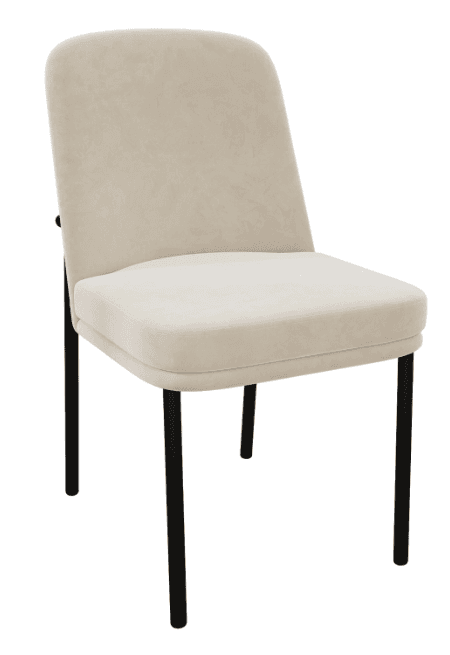 A contemporary side chair with a plush, upholstered seat and backrest, supported by slender black metal legs. The chair features a gently curved back for comfort and a minimalist design, suitable for dining or accent seating. — 3D model