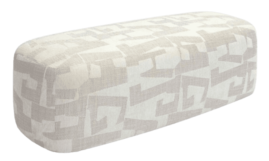 A contemporary rectangular upholstered bench featuring soft, rounded edges and a distinctive geometric pattern in light beige and off-white. The piece is fully upholstered and appears to rest directly on the floor without visible legs. — 3D model