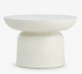A modern, pedestal-style side table with a wide, shallow, bowl-shaped top and a cylindrical base. The overall form is minimalist and sculptural. — 3D model