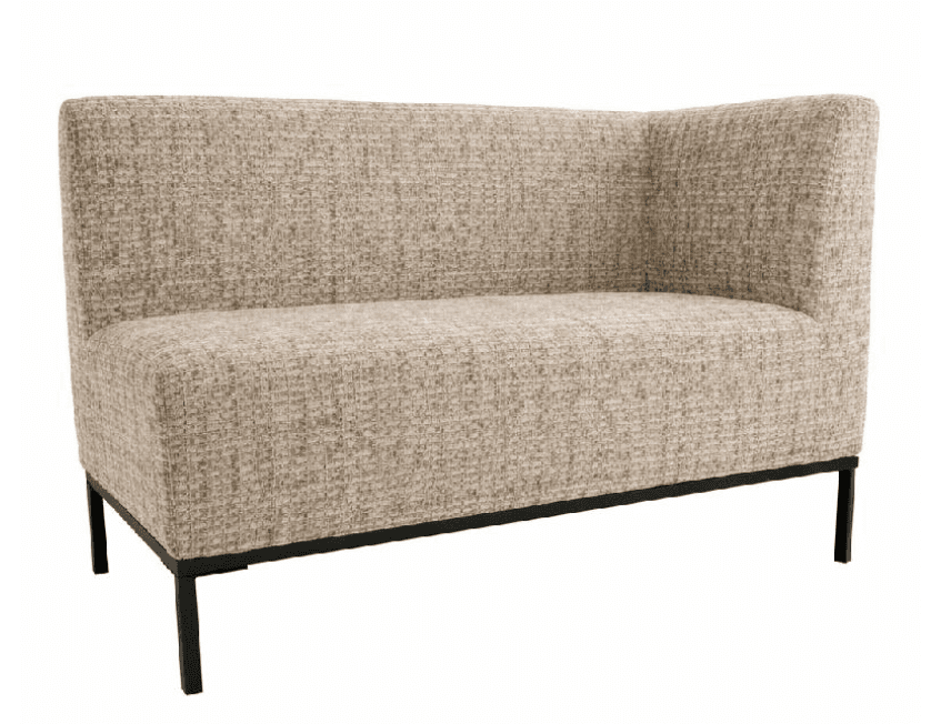 A modern, upholstered corner sofa or settee with a high back and a textured fabric. It features a minimalist design with thin, dark metal legs. — 3D model