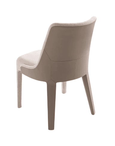A contemporary armless dining chair, fully upholstered in a light, neutral-toned fabric, featuring a subtly curved backrest and integrated, straight tapered legs. — 3D model