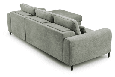 A modern, modular sofa with a textured fabric upholstery. It features clean lines, rectangular armrests, and multiple back cushions with adjustable headrests. The sofa is supported by slender, dark-colored legs. — 3D model