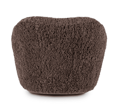 A dark brown armchair with a plush, textured upholstery resembling sheepskin or fleece. The chair features a rounded, organic silhouette with integrated armrests that flow seamlessly into the back and seat. The base is wide and solid, with no visible legs, giving it a grounded appearance. The overall design suggests a modern and comfortable aesthetic. — 3D model