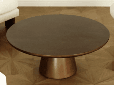 A robust, round coffee table featuring a thick, circular top and a substantial, tapering pedestal base, all finished in a uniform bronze tone. — 3D model
