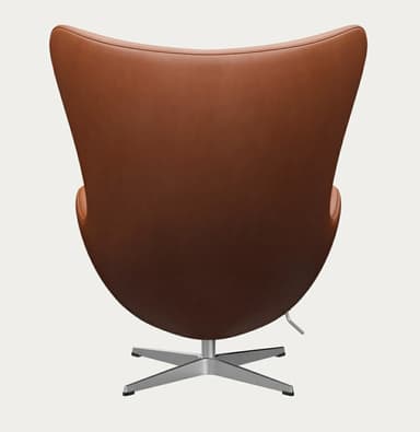 An iconic Mid-Century Modern swivel lounge chair, known as the Egg Chair, featuring a sculptured shell upholstered in rich brown leather, resting on a polished four-star metal base. — 3D model