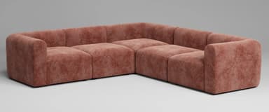 An L-shaped modular sectional sofa featuring plush, rounded edges and upholstered in a textured, muted mauve fabric. The design emphasizes comfort and flexibility, allowing individual units to be reconfigured. — 3D model