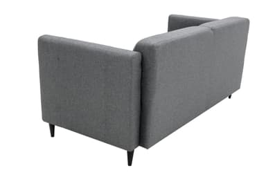 A close-up view of a grey upholstered furniture piece, featuring a vertically ribbed or seamed textile surface and a single black, tapered leg visible below. The fabric appears to be a textured, possibly woven, material, indicating a modern or contemporary design. — 3D model