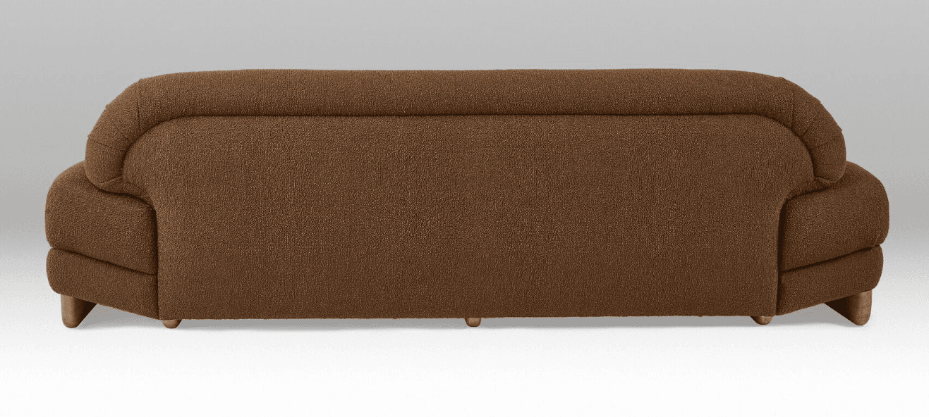 A medium-sized sofa viewed from the back. It features a curved backrest that seamlessly transitions into the armrests. The upholstery appears to be a textured fabric. The sofa is supported by short, angled legs. — 3D model