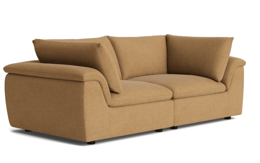 A two-seater sofa with a chaise longue extension on the left side. It features plush cushions for both the seat and back, and a padded armrest on the right. The upholstery has a visible texture, and the overall design suggests a modern, comfortable aesthetic. — 3D model