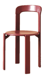 A modern armless side chair featuring a vibrant red, monochromatic finish. It has a round seat, a gently curved backrest, and thick, flat legs. The design appears integrated, with the legs flowing into the seat and back support, suggesting a molded or bent material construction. — 3D model