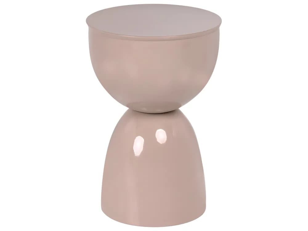 A modern side table with an hourglass-like silhouette. The table features a flat, circular top and tapers inwards towards the center before widening again to form a rounded base. It has a smooth, glossy finish. — 3D model