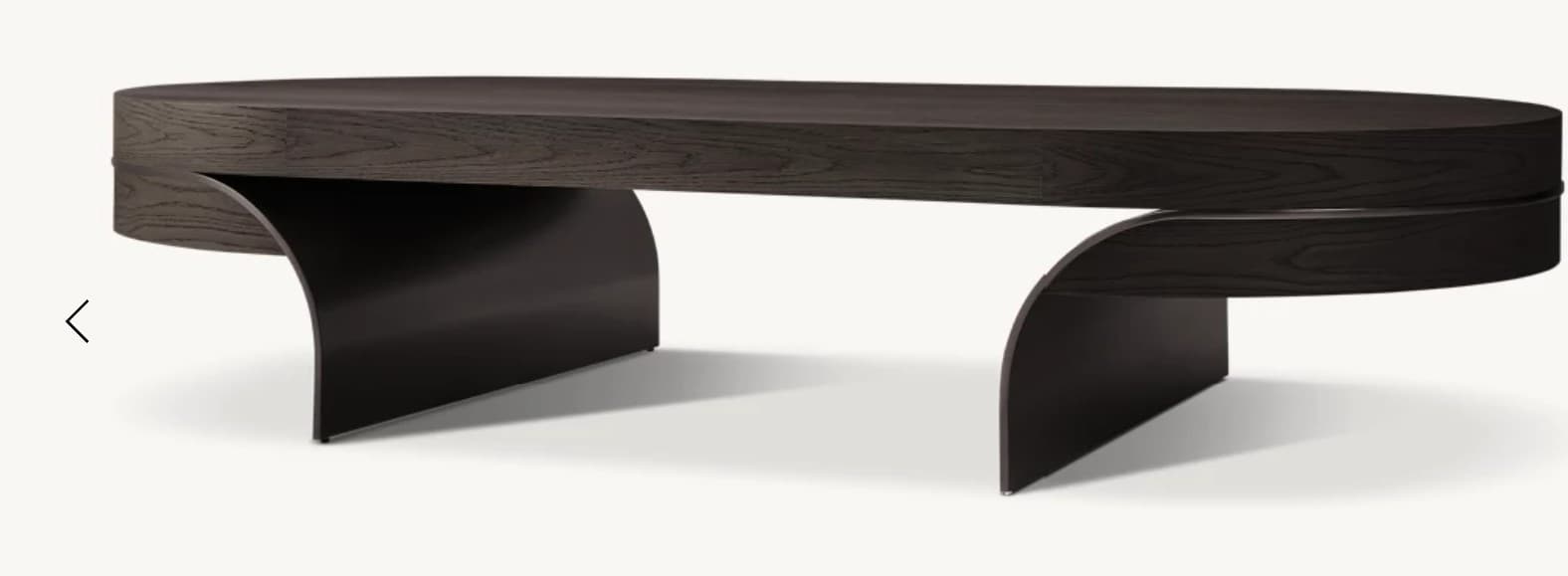 An elongated, oval-shaped bench featuring a dark wood finish and distinctive curved support legs, designed with a modern aesthetic. — 3D model