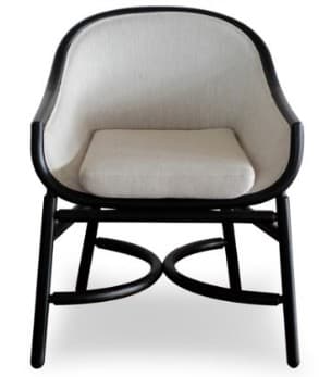 A contemporary black accent chair featuring a woven cane back and seat, supported by a sleek tubular black frame. — 3D model