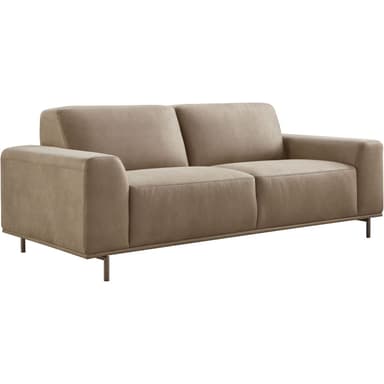 A modern two-seater sofa with clean lines and a low profile. The sofa features plush cushions for the seat and back, and slightly rounded armrests. It is supported by thin, minimalist metal legs. — 3D model