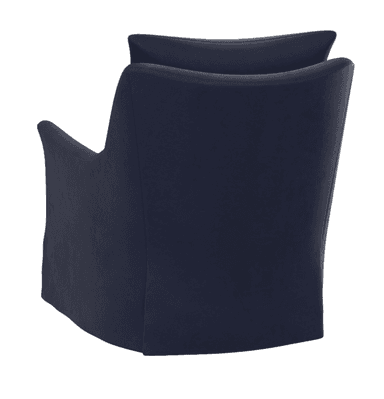 A navy blue upholstered armchair featuring a deep seat, loose back cushion, and a tailored skirted base. The arms are gently flared, and the overall design suggests comfort and a contemporary aesthetic. — 3D model